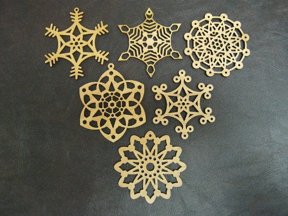 Wooden Snowflake Ornaments Laser Engraved (Second Set of 6) Small
