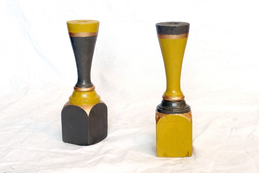 Green and Yellow Baluster Candlesticks