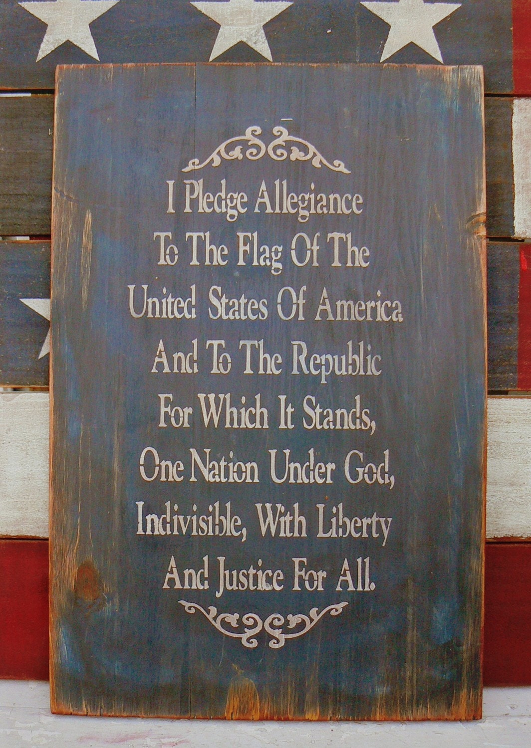 I Pledge Allegiance Colonial Primitive Sign American Flag
