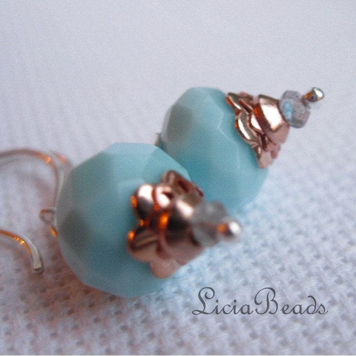 Nuance - Labradorite, mixed metals and blue glass earrings
