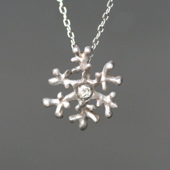 Snowflake Necklace in Stering Silver and White Sapphire