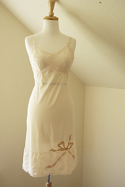 1960s slip dress wedding peach cream ribbon detail bali slip dress wedding