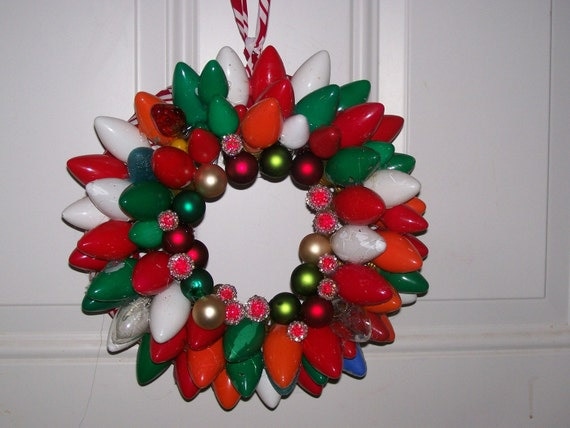 10 inch upcycled vintage- Multi Colored- Christmas light wreath-Christmas in July (almost)