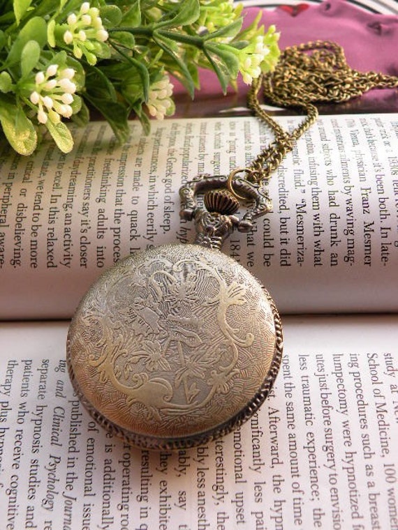 Retro copper paris eiffel tower pattern pocket watch necklace pendant jewelry vintage style