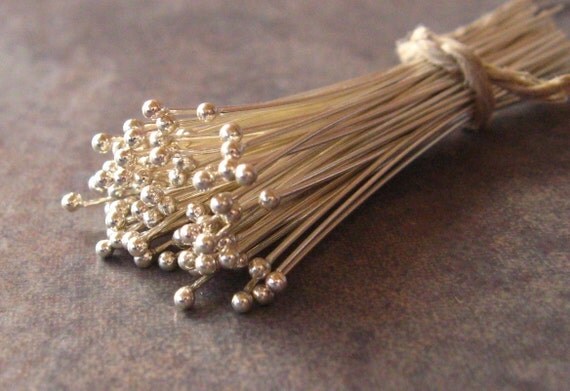 20 Sterling Silver 26gauge Bali Headpins with Ball - 40mm LOW SHIPPING