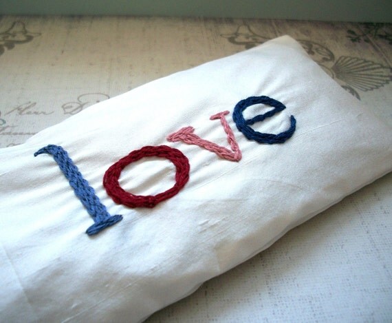 Gift  of Love Lavender and Flaxseed Eye Pillow with Hand Embroidery by Dolce Dreams