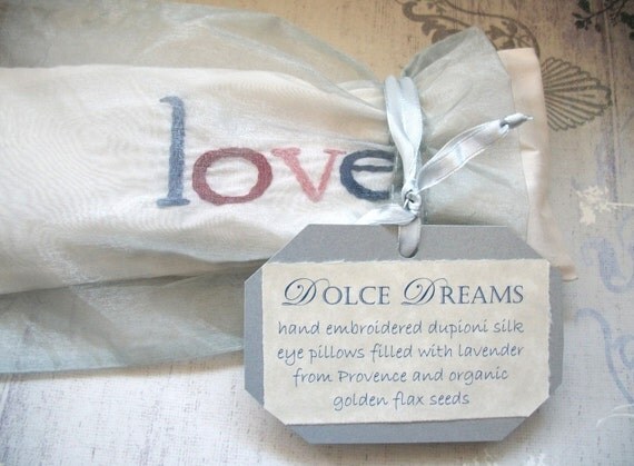 Gift  of Love Lavender and Flaxseed Eye Pillow with Hand Embroidery by Dolce Dreams
