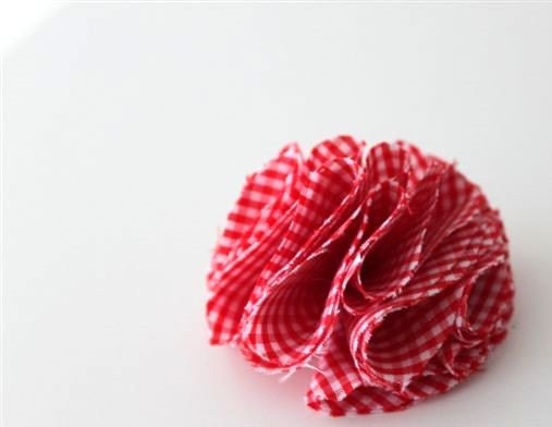 5 pcs Red and White Gingham Pompom Appliques
