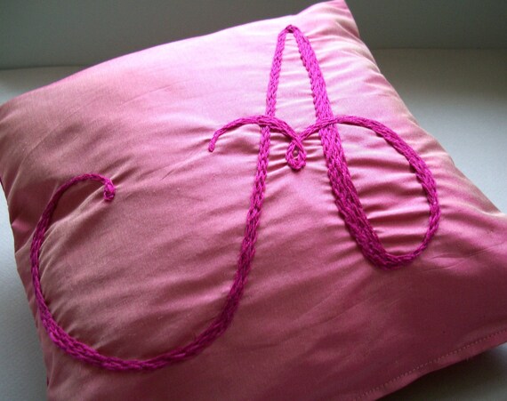 Pillow with Lavender and Hand Embroidered Custom Initial and Heart by Dolce Dreams