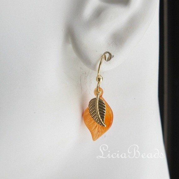 Fire Glow - orange and gold leaf earrings