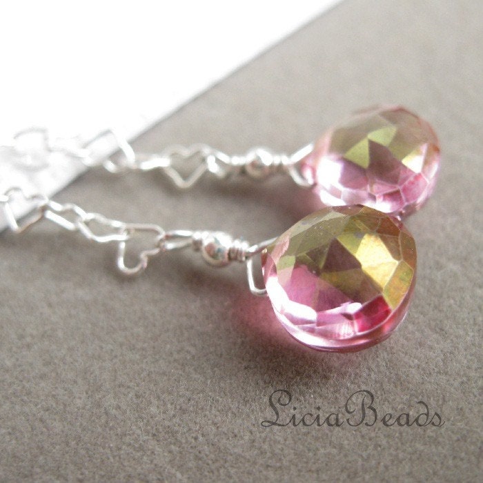 Love and Adornment - Pink Mystic Quartz gemstones on a sterling heart chain