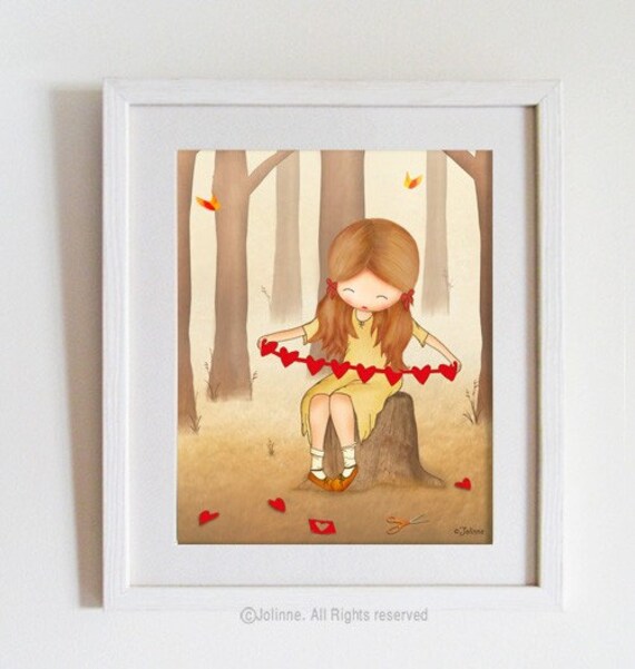 Kids room decor love wall art for girls bedroom, nursery art print, children wall hanging, forest, beige