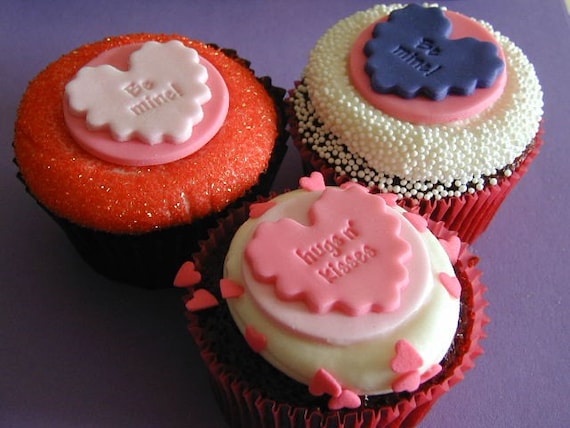 Fondant Valentines Day Conversation Heart Cupcake Toppers Treats