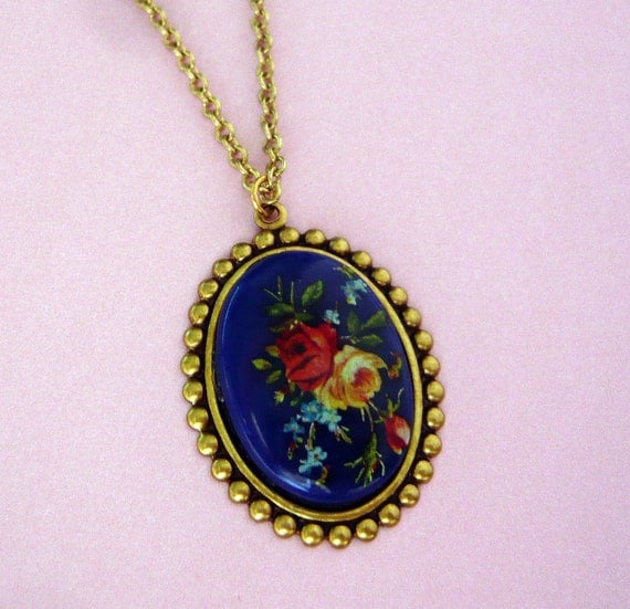 Lapis Blue Floral Cameo Necklace by MaruMaru on Etsy from etsy.com