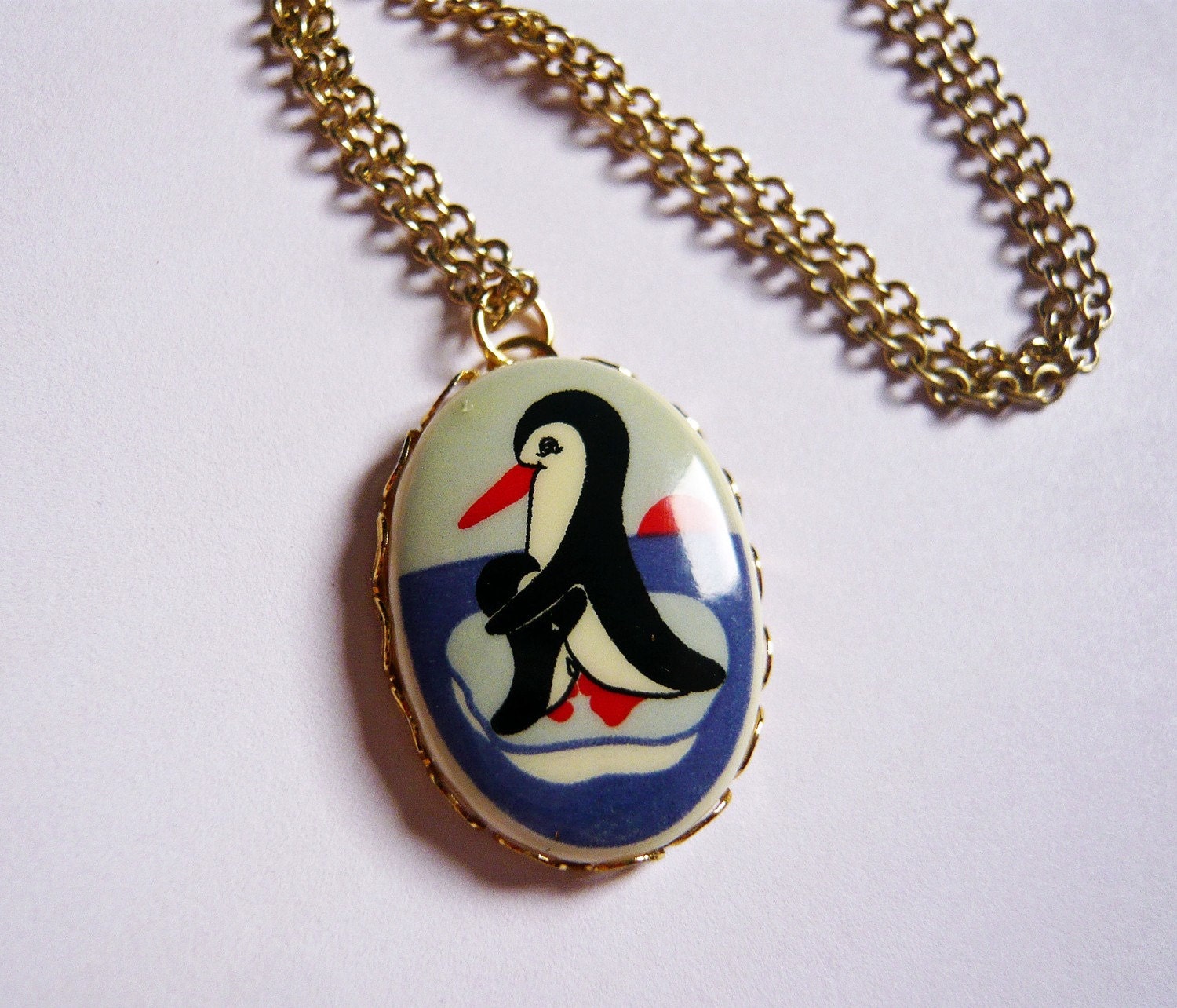 Vintage Mom and Baby Penguin Cameo Necklace by MaruMaru on Etsy from etsy.com