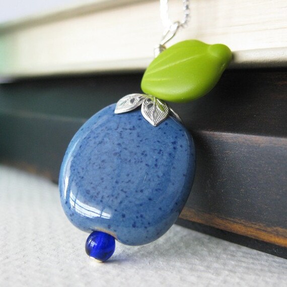 Denim Blue Ceramic Kazuri Bead Pendant Necklace