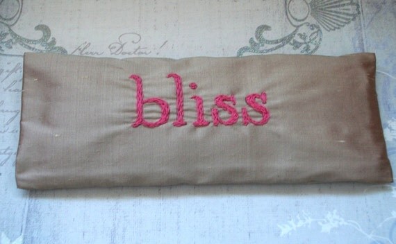 Lavender and Flaxseed Eye Pillow in Dupioni Silk with Hand Embroidery by Dolce Dreams
