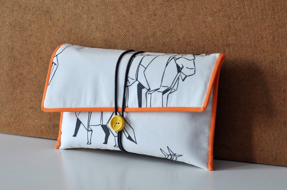Fabric Button Clutch - Origami Wildlife