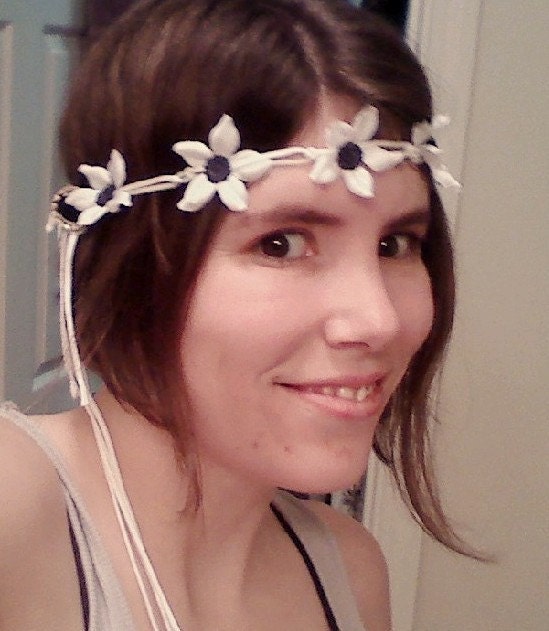 Bridal Daisy Headband Flower Power White Black Bohemian Hippie