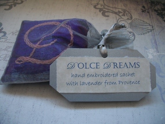 Hand Embroidered Lavender Sachet by Dolce Dreams