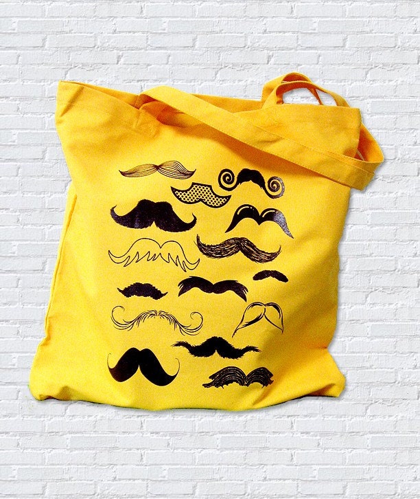 Mustache Bag - Moustache Collection on a Yellow Tote Bag