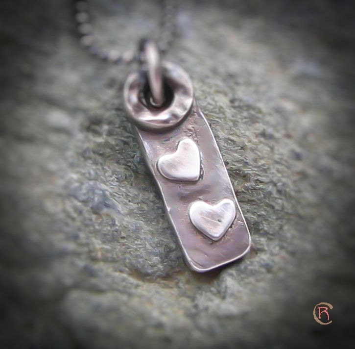 Soulmates Forever Love Tag Charm Two Hearts Fine Silver Valentines Union Wedding Bridal PMC on Sterling Silver Ball Chain