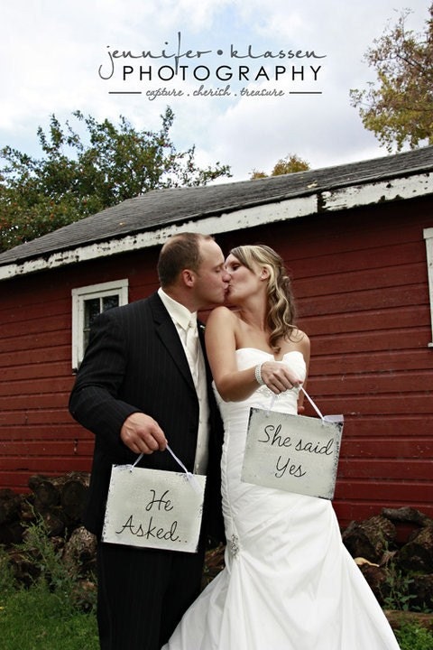 He Asked She Said YES Canvas Wedding Signs