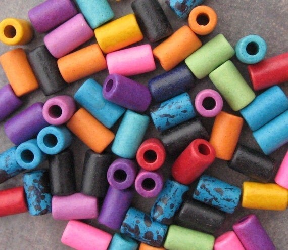 20 Greek Ceramic BRIGHT ASSORTMENT Beads Small Tube 6x10mm
