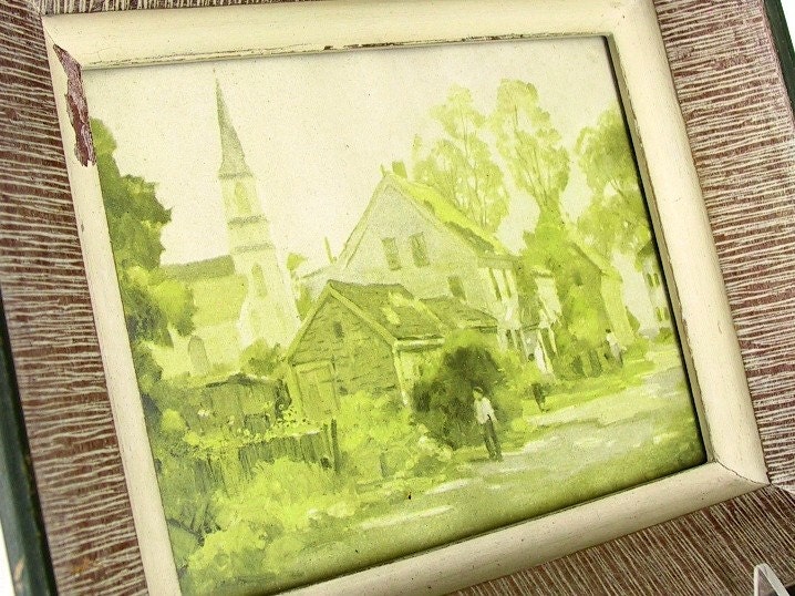 Shabby Chic Vintage Small Town Framed Pictures Set of Two