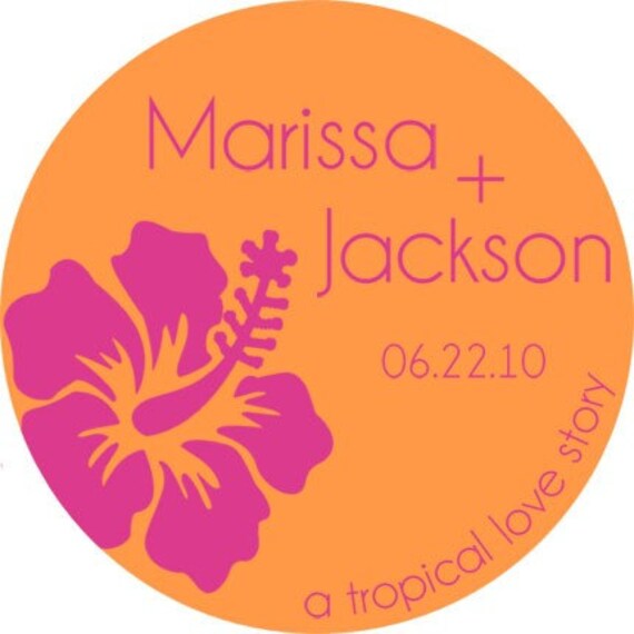 Tropical Hibiscus Personalized Stickers Wedding Stickers 