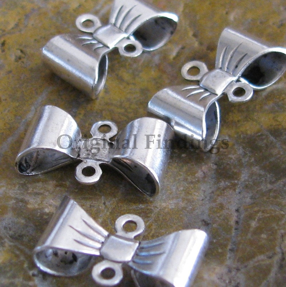 12 Antq Silver Bow 2 Ring Connector Jewelry Finding 375
