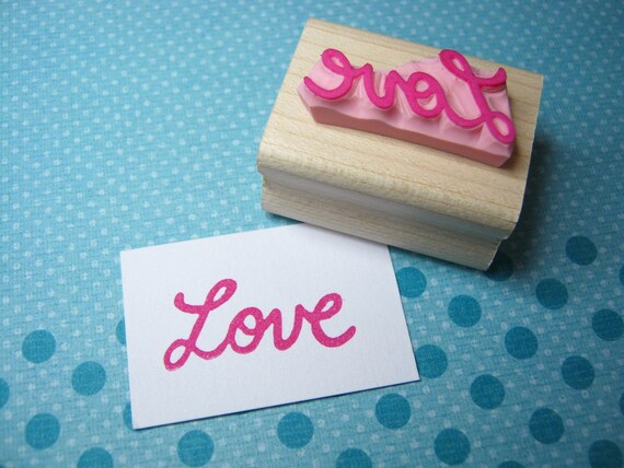 Love Stamp - Retro Love - Hand Carved Rubber Stamp