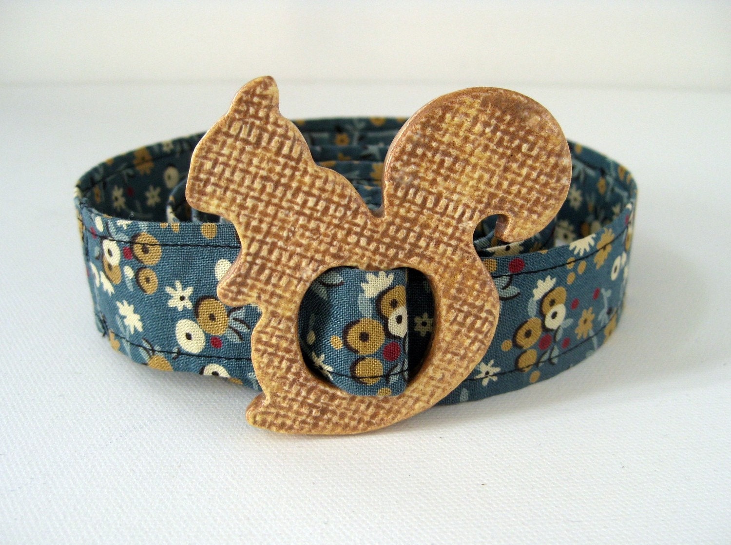 Ceramic Squirrel Buckle with Vintage Reproduction Fabric Belt