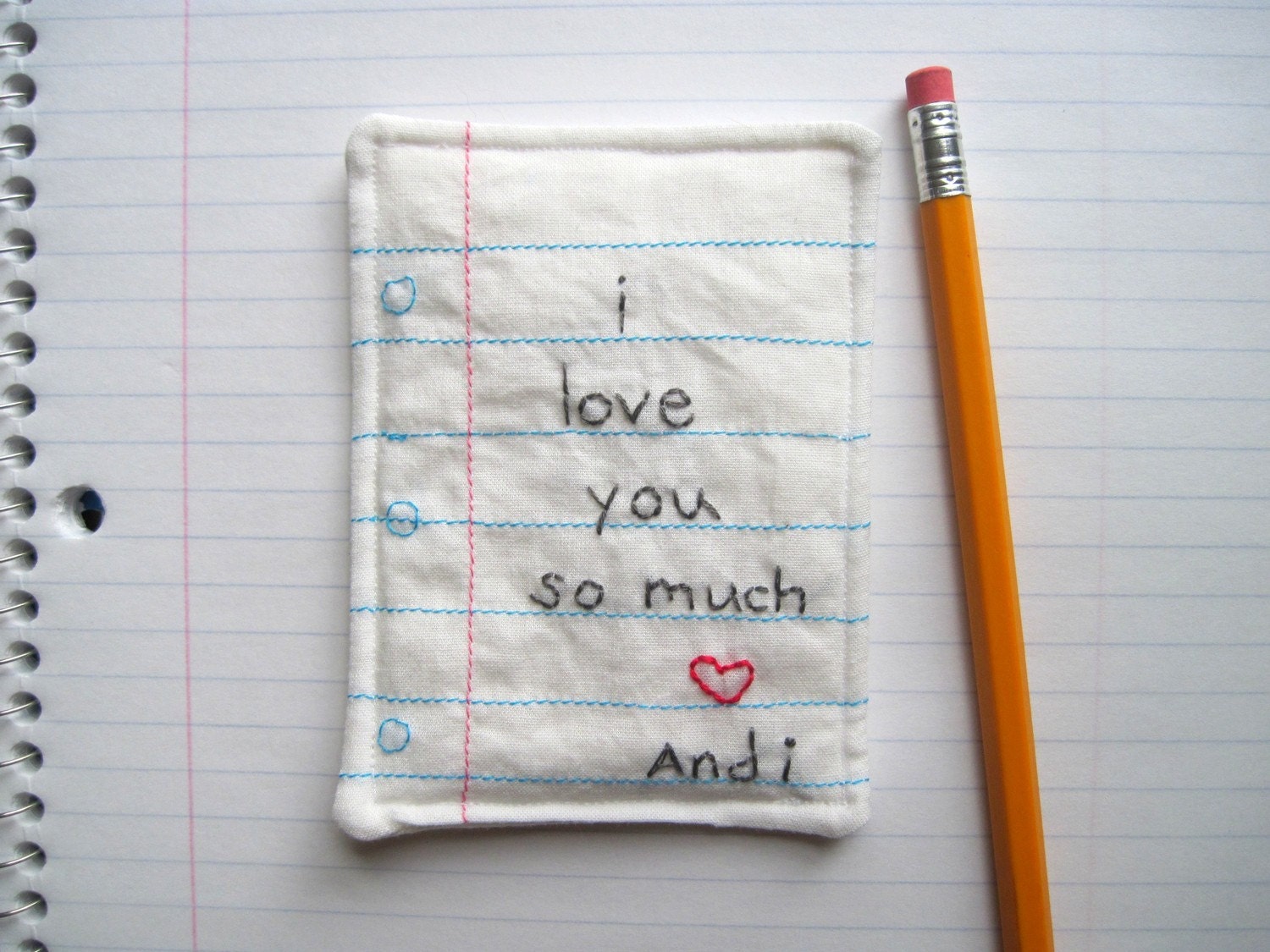 PERSONALIZED Love Note Hand Embroidered With Your Message, Eco Friendly Materials