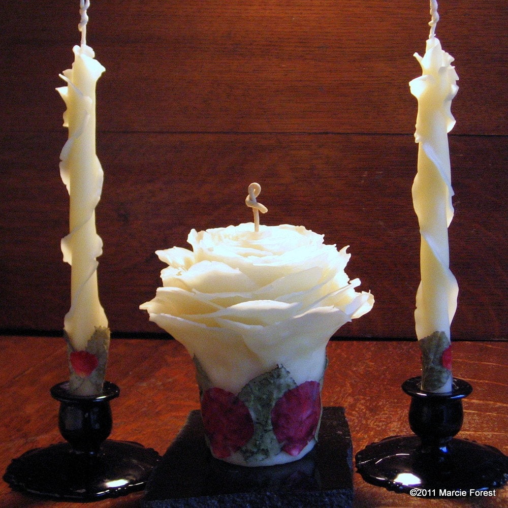Unity Candle Set Pure Beeswax Roses Unique Rose Candles for Weddings 