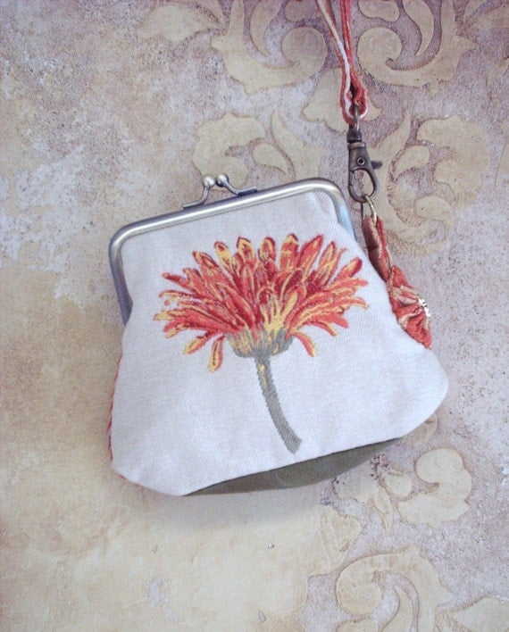 Woven Bloom Tidbits Wristlet Ivory Tangerine Coral And Green With Removable Strap