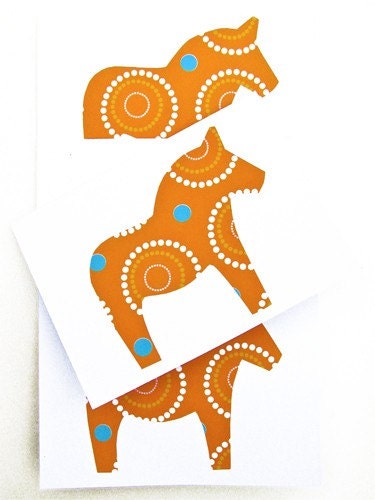 Dala Horse Greeting Cards Swedish Scandinavian -  Orange Pop Art Dala. Handmade by studioLISE.