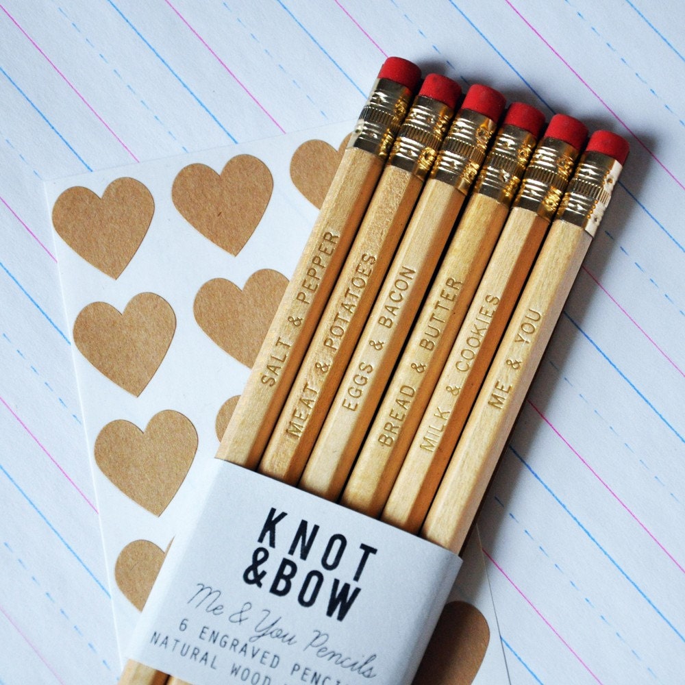 Me & You Pencils - Gold Engraved Natural Wood