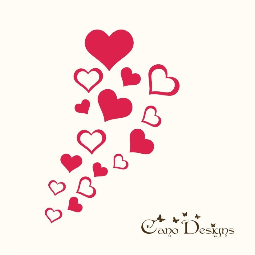 16 Hearts 5 sizes 2 designs - Valentine's Vinyl Decals Stikers For Walls, Windows, Glass, Cars, Mirrors and More