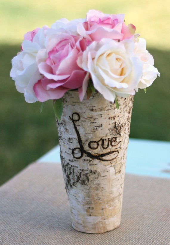 Engraved With LOVE Personalized Tall Birch Wood Vase