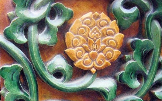 Ornate detail of wall, Forbidden City, Beijing, China, photo notecard, 4.25