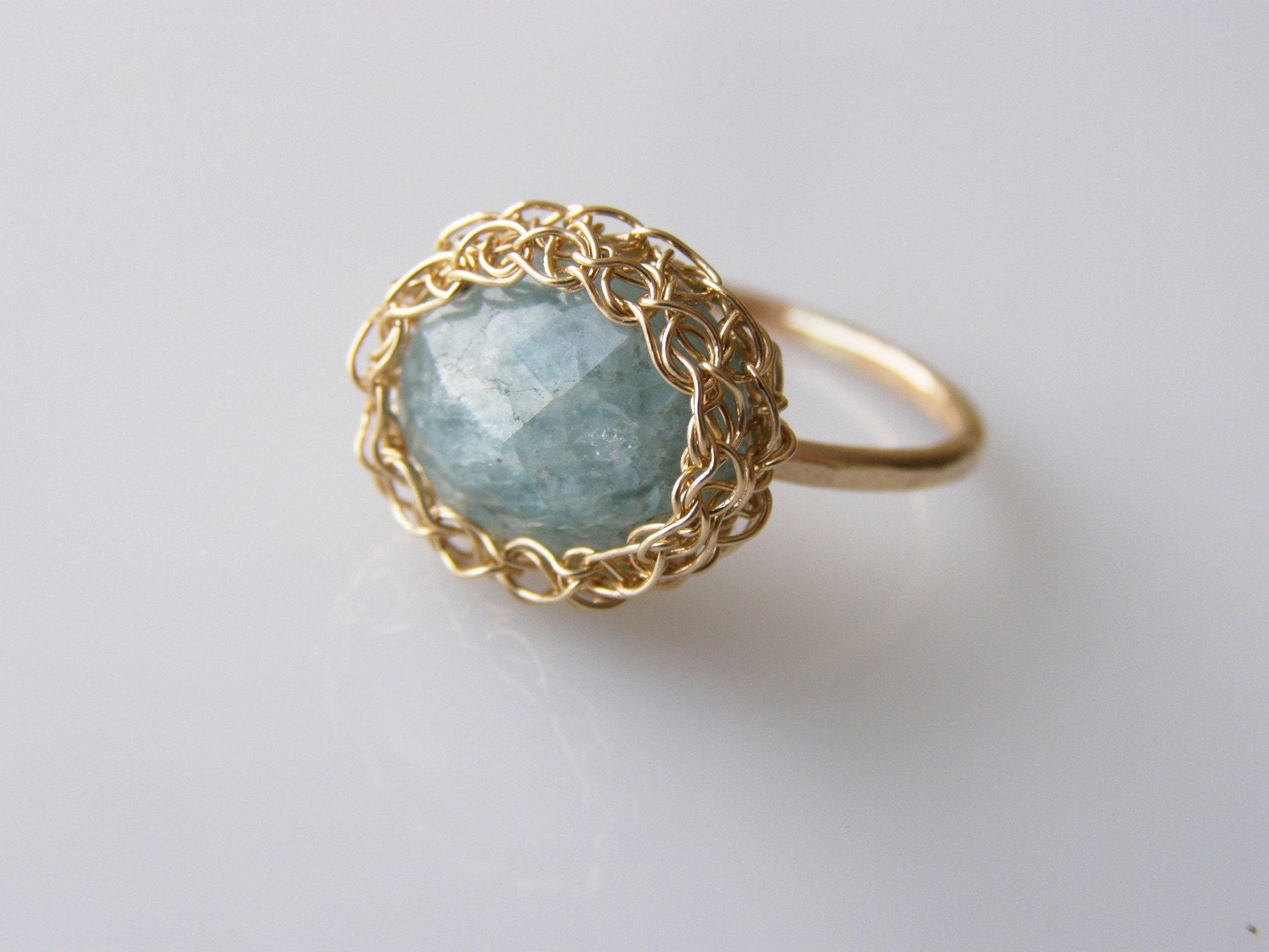 Crochet Ring - Goldfilled Oval  Aqua Marine  Ring