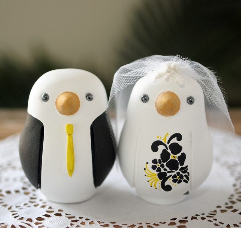 Custom Wedding Cake Topper Medium Hand Painted Love Birds with Painted