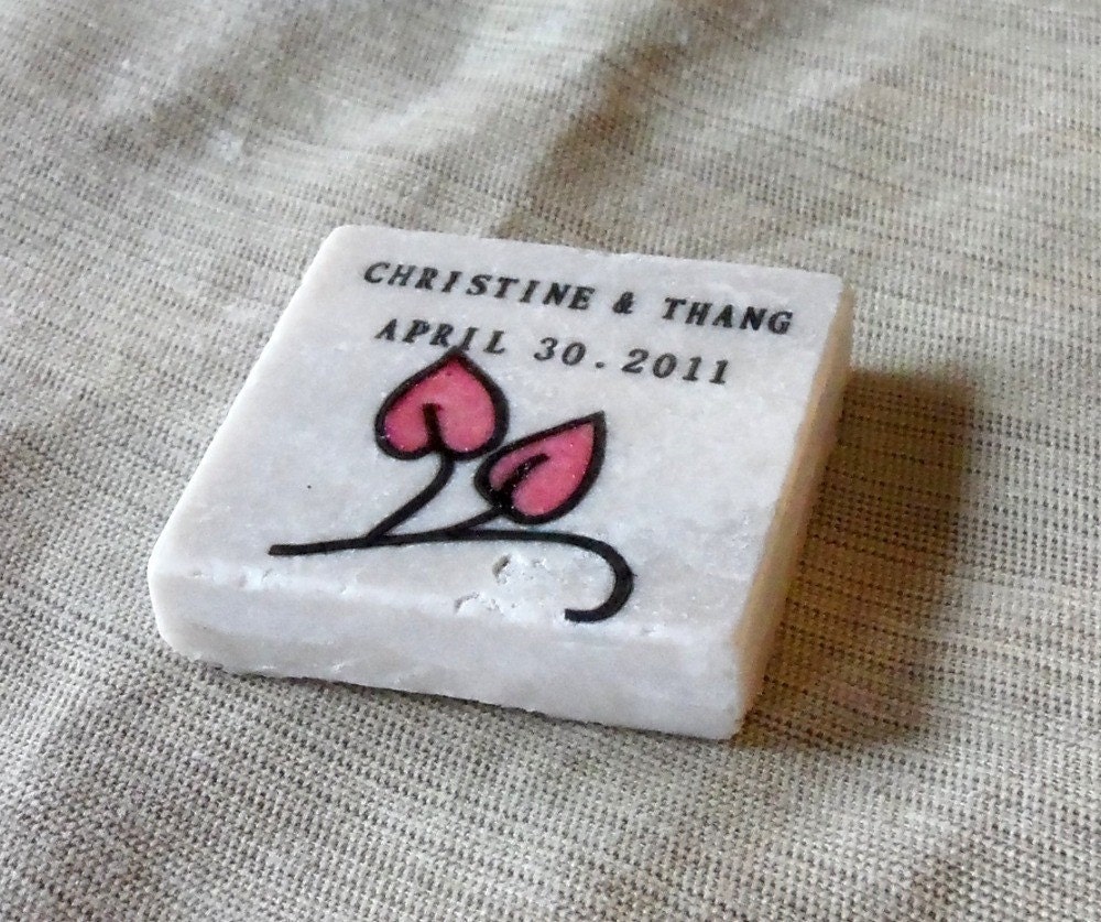 Pink and Black Flower Wedding Favors, Save the Date Magnets, Set of 25