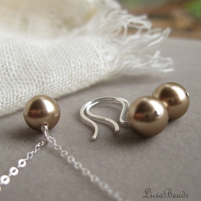 Bride in Pearls - necklace and earring set in bronze, custom colors available