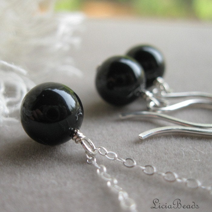 Bride in Pearls - necklace and earring set in Mystic Black, custom colors available