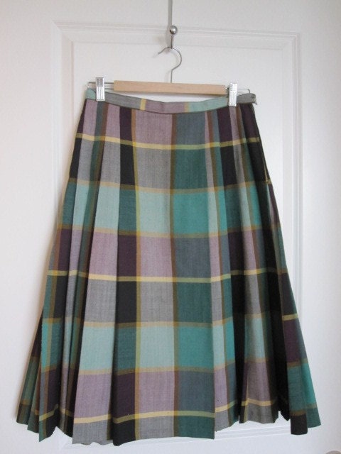 CLEARANCE: Pleated Teal - Vintage Pleated Tartan Skirt