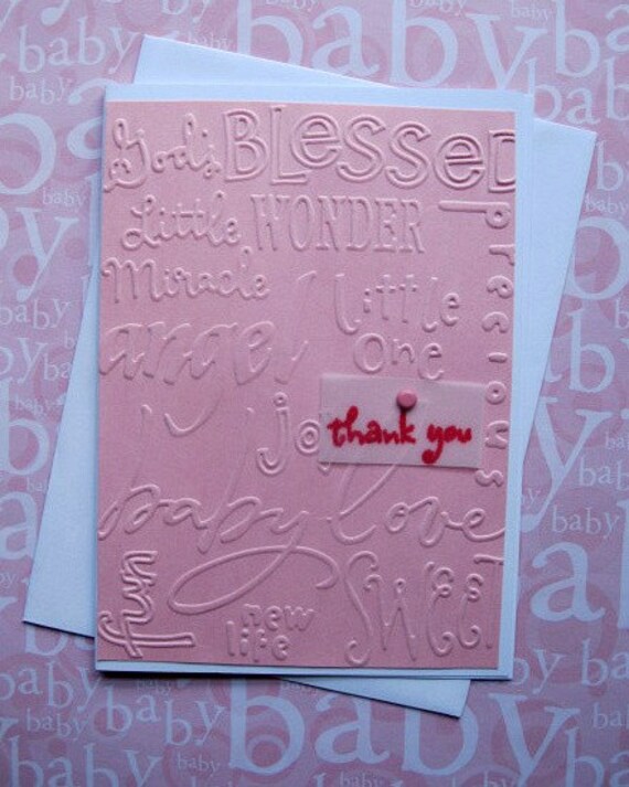 Handmade Stamped Baby Girl Pink Thank You Greeting Cards-Baby Shower Gift-Expecting Mother-Set of 12