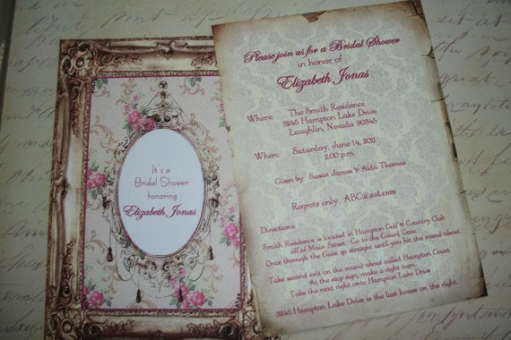 Vintage Shabby Chic inspired Custom Wedding Invitations Set of 50 Romantic 
