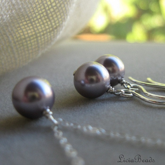 Bride in Pearls - necklace and earring set in Mauve, custom colors available